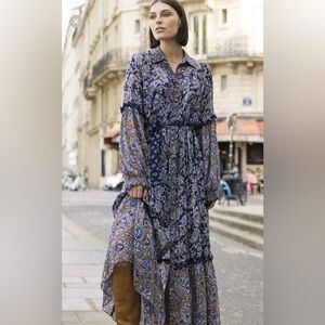 Miss June Paris Blue Floral Dress OS